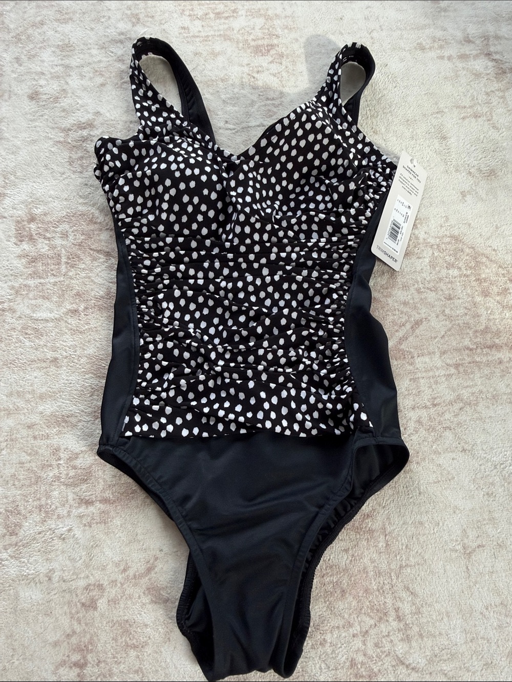 Girls' Black & White Polka Ruched One-Piece Swimsuit